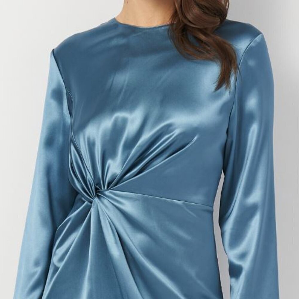 ZARA NEW WOMAN SATIN-EFFECT DRESS WITH KNOT DETAIL SKY BLUE SIZE XS  2042899 431 - Picture 7 of 9